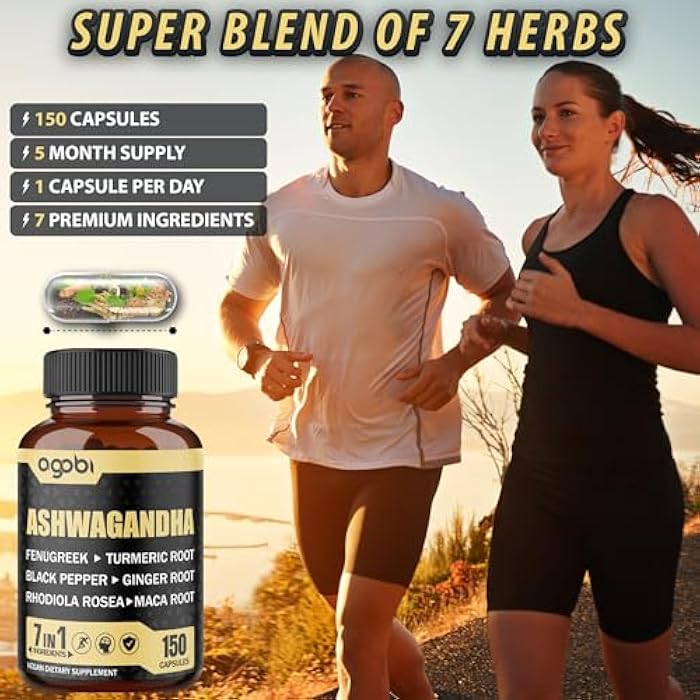 agobi Ashwagandha Extract Capsules 7 Herbal Ingredients 8050 mg - Blended Fenugreek, Maca, Turmeric, Rhodiola, Ginger & Black Pepper - Sleep, Spirit, Immune & Energy Support - 5-Month Supply - Image 5