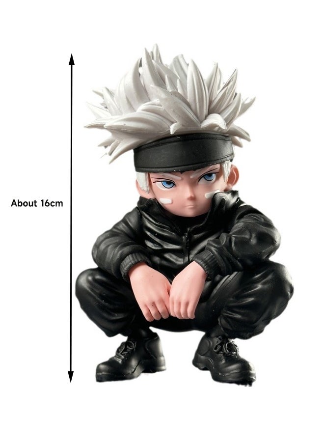 null - Anime Jujutsu Kaisen Satoru Gojo Action Figure with Base, Squatting Position Satoru Gojo Model Figure Statue, PVC Character Model Toys, for Desktop Decorations/Collectibles, Gifts for Fans, 16CM - Image 1