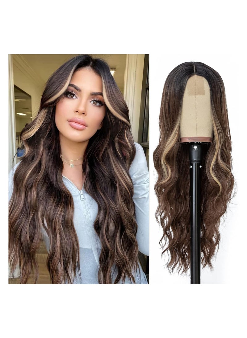 Estelle Mixed Brown Blonde Synthetic wig 26 inches (top)  Wavy headpiece .  - Image 1