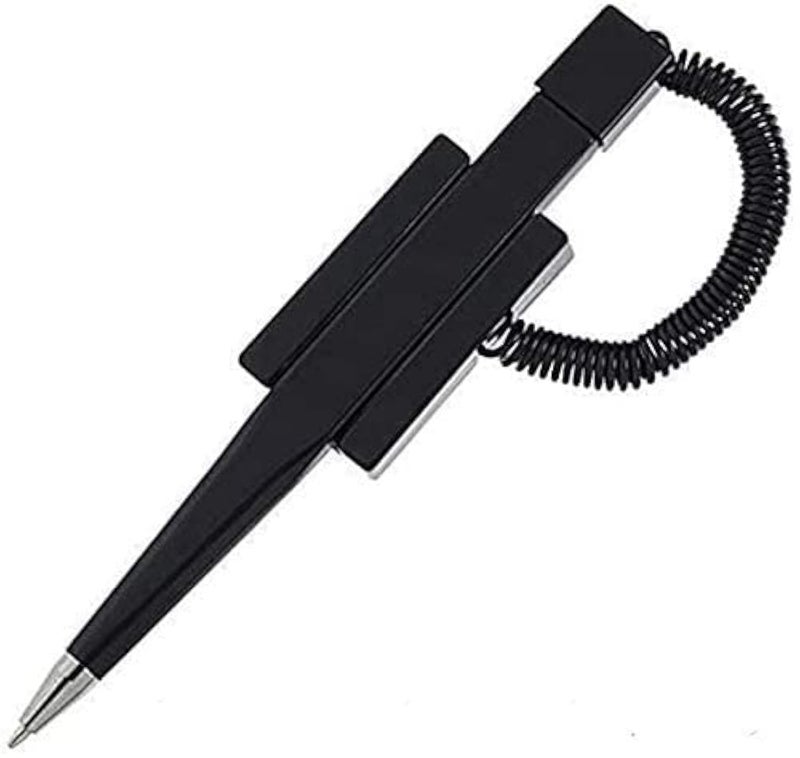 Nobo Pack of 5 Counter Coil Corded Wedgy Pen with Adhesive Backing, Black Ink - Image 1