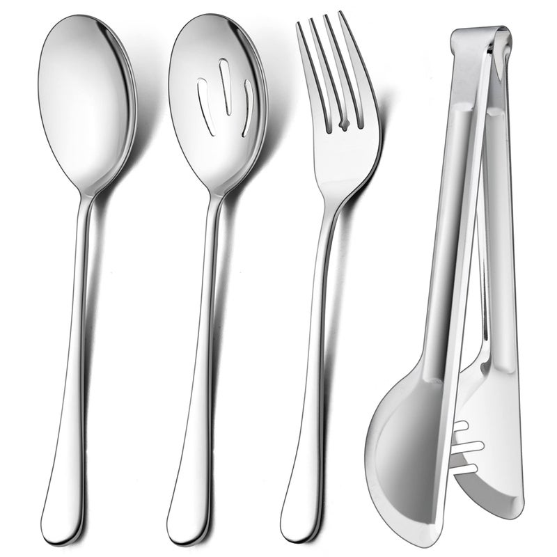 LIANYU 12Piece Large Serving Utensils Set Include 98 Inch Slotted Spoons and Forks 94 Inch Tongs Stainless Steel Hostess Serving Flatware Set for Catering Party Dishwasher Safe