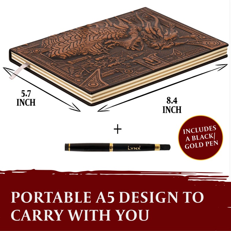 lynx DND Notebook / Journal, Unique 200 Page Book with 3D Bronze Dragon Embossed Faux Leather Cover with Pen- Ideal for Dungeons & Dragons / D&D. Great RPG Accessories Gift for DM's & Players, Men or Women - Image 3