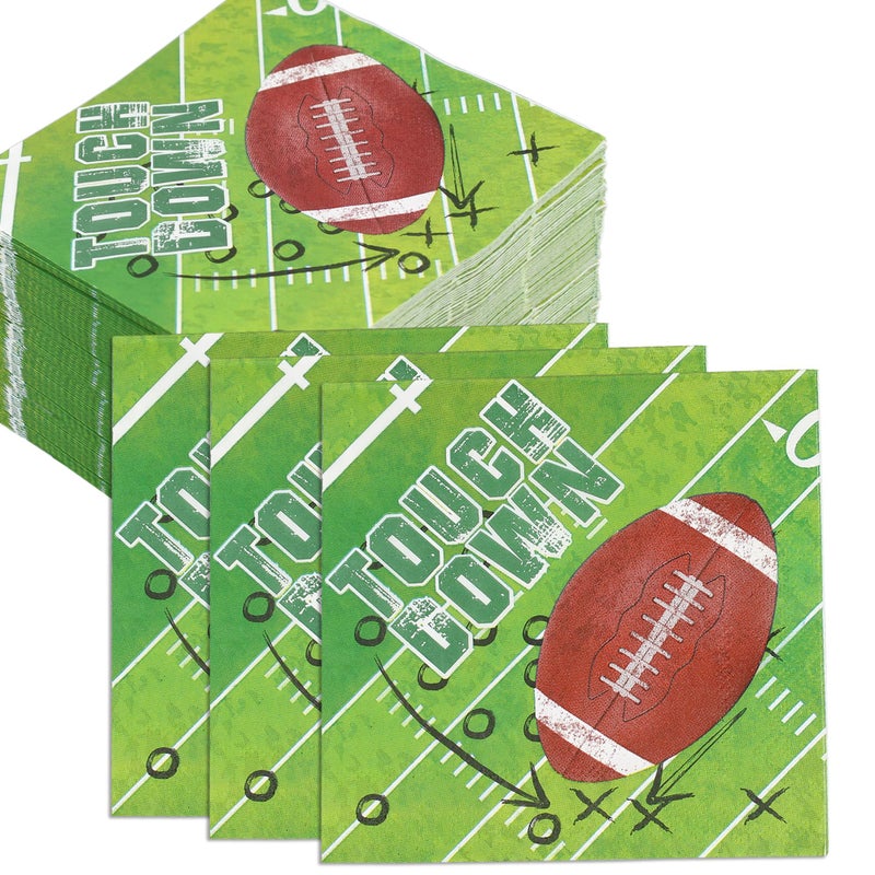 BASHOUT Football Party Napkins | 80 Pcs Party Pack Napkin Set For Game Day | Touchdown Cocktail and Cake Napkins | Big Game and Tailgate Football Paper Napkins | Football Party Table Decorations | BASHOUT - Image 1
