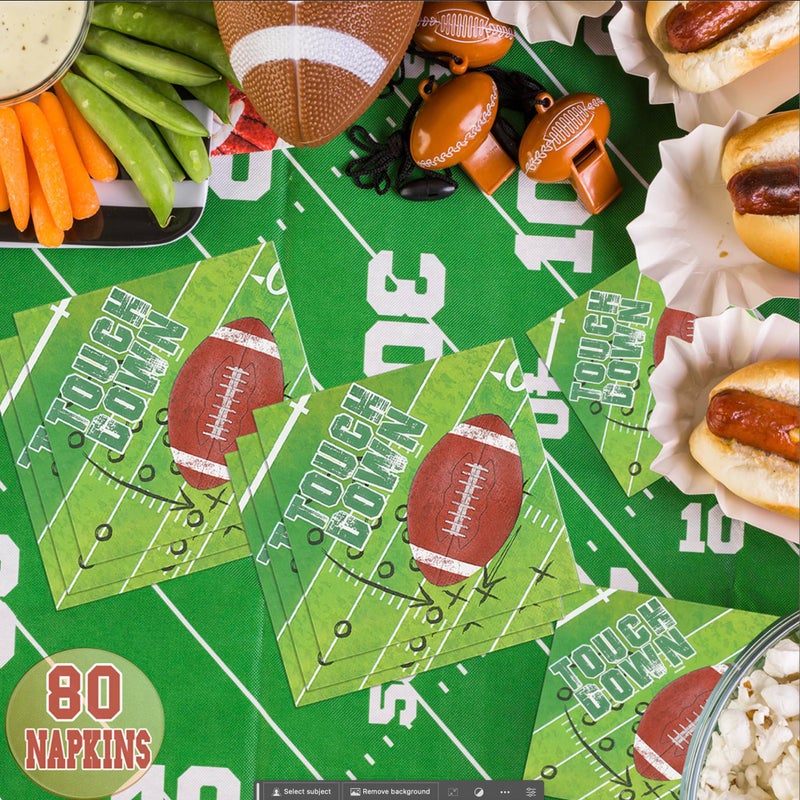BASHOUT Football Party Napkins | 80 Pcs Party Pack Napkin Set For Game Day | Touchdown Cocktail and Cake Napkins | Big Game and Tailgate Football Paper Napkins | Football Party Table Decorations | BASHOUT - Image 4