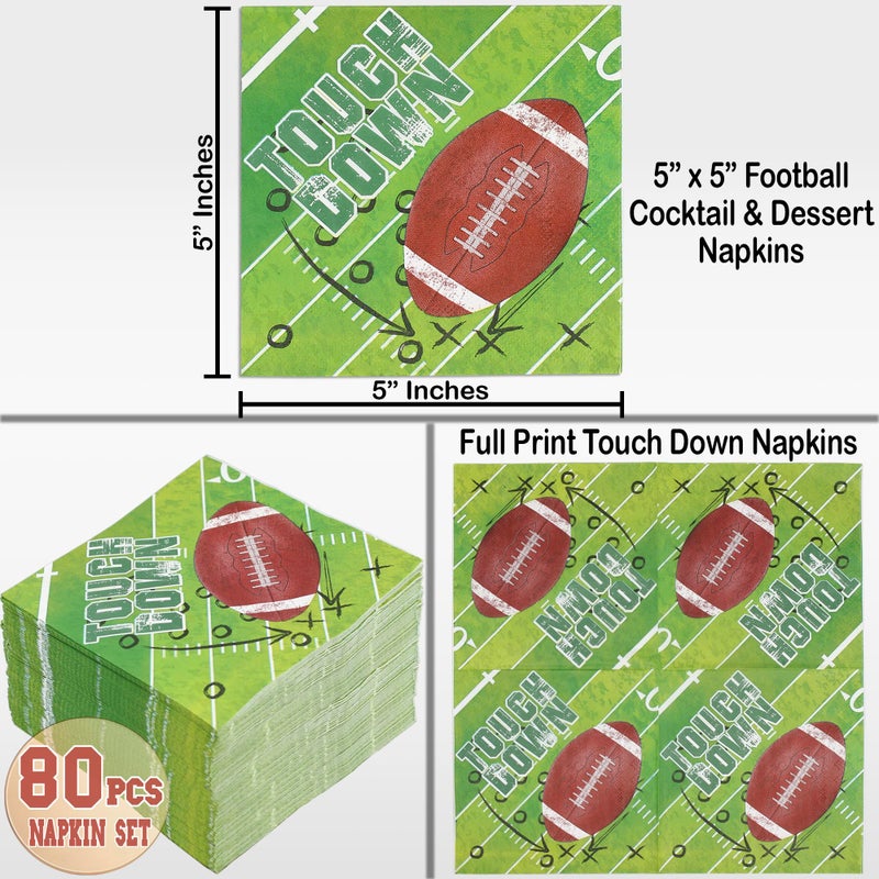 BASHOUT Football Party Napkins | 80 Pcs Party Pack Napkin Set For Game Day | Touchdown Cocktail and Cake Napkins | Big Game and Tailgate Football Paper Napkins | Football Party Table Decorations | BASHOUT - Image 3