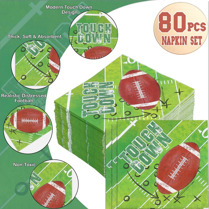 BASHOUT Football Party Napkins | 80 Pcs Party Pack Napkin Set For Game Day | Touchdown Cocktail and Cake Napkins | Big Game and Tailgate Football Paper Napkins | Football Party Table Decorations | BASHOUT - Image 2