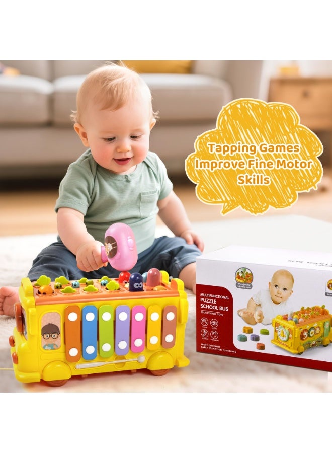 WangPangZi Busy Activity Bus Toy for Toddlers Age 3+, 10-in-1 Montessori Sensory Learning Toy with Shape Sorting Xylophone Radish Pulling Whack-a-Mole Clock Driving, Smart Gears Educational Toy for Boys & Girls - Image 3