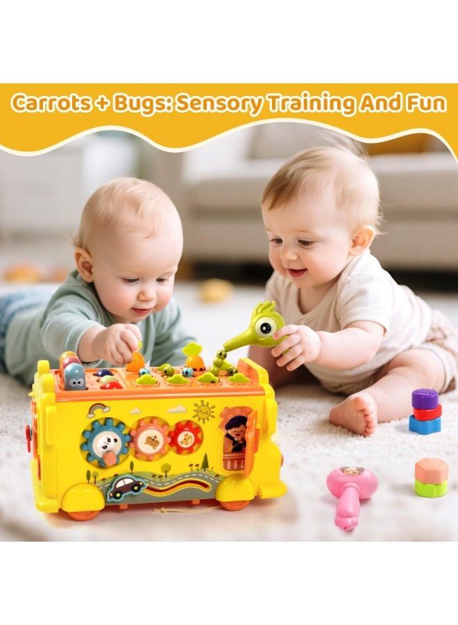 WangPangZi Busy Activity Bus Toy for Toddlers Age 3+, 10-in-1 Montessori Sensory Learning Toy with Shape Sorting Xylophone Radish Pulling Whack-a-Mole Clock Driving, Smart Gears Educational Toy for Boys & Girls - Image 5