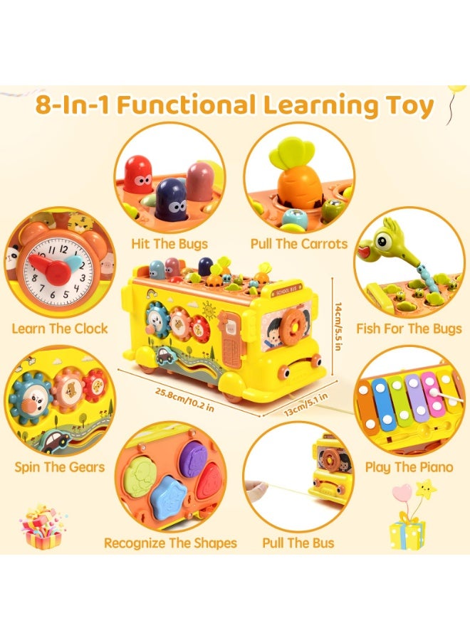 WangPangZi Busy Activity Bus Toy for Toddlers Age 3+, 10-in-1 Montessori Sensory Learning Toy with Shape Sorting Xylophone Radish Pulling Whack-a-Mole Clock Driving, Smart Gears Educational Toy for Boys & Girls - Image 2