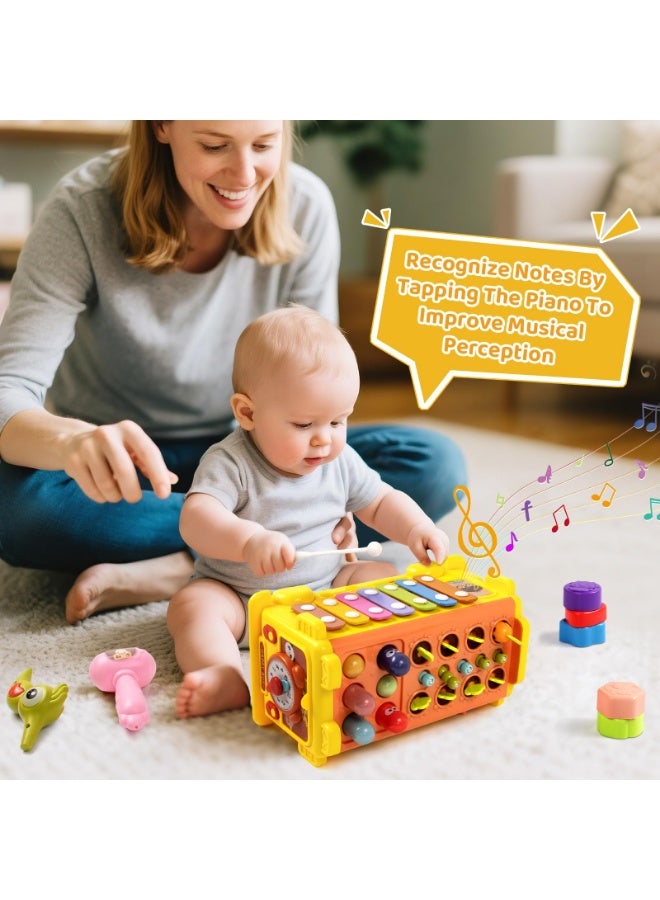 WangPangZi Busy Activity Bus Toy for Toddlers Age 3+, 10-in-1 Montessori Sensory Learning Toy with Shape Sorting Xylophone Radish Pulling Whack-a-Mole Clock Driving, Smart Gears Educational Toy for Boys & Girls - Image 4