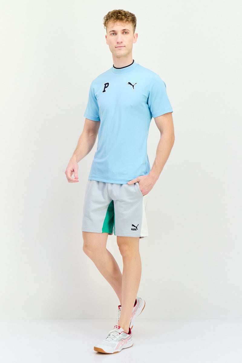 PUMA شورتات تدريب رياضية للرجال بتصميم مقطع لوني، رمادي بلاتيني - Image 2