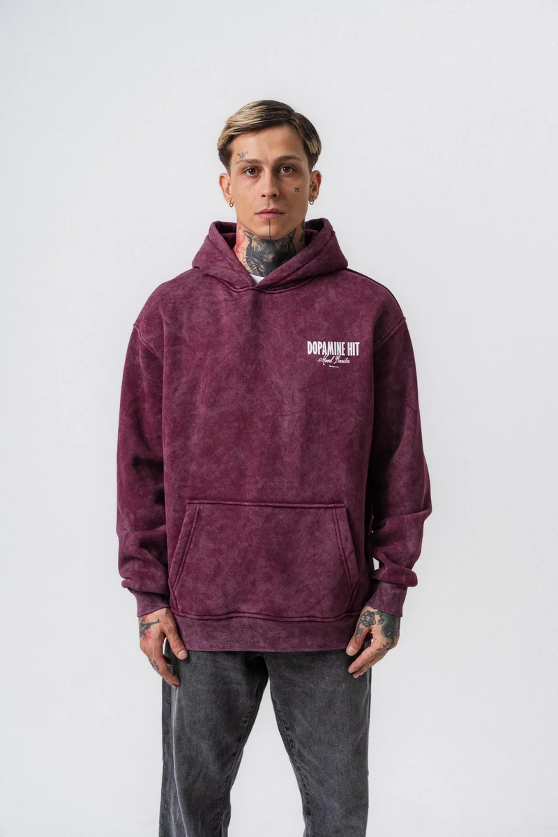 RESPIRE Men's Dopamine Hit Printed Hooded Oversize Hoodie Cherry (Vişne)