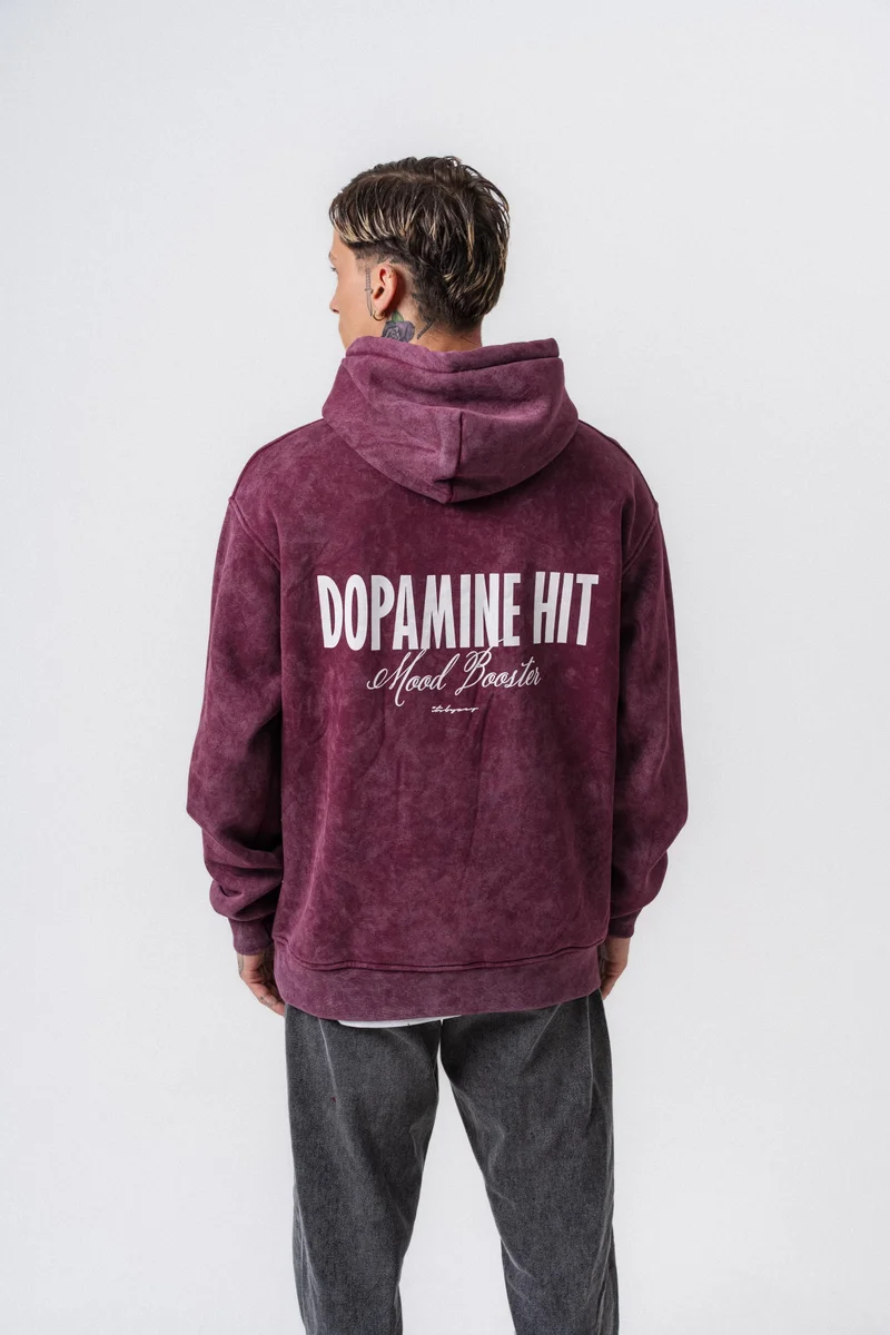 RESPIRE Men's Dopamine Hit Printed Hooded Oversize Hoodie Cherry (Vişne)