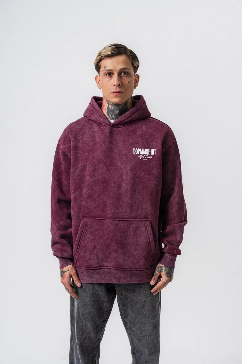 RESPIRE Men's Dopamine Hit Printed Hooded Oversize Hoodie Cherry (Vişne)