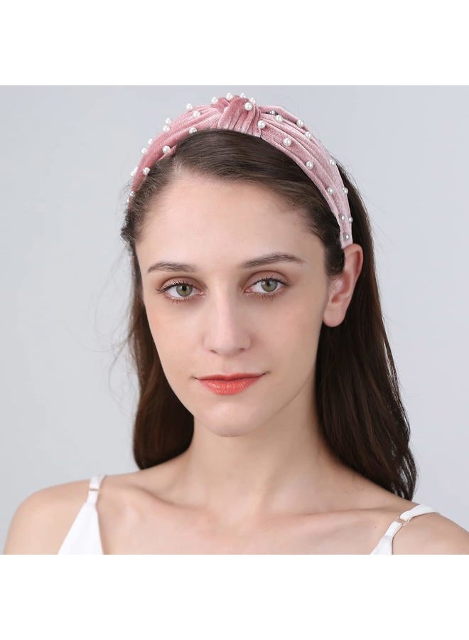 Funtopia Fashion Headbands for Women Girls, 10 Pcs Knotted Pearl Wide Top Knot Turban Hair Bands/ Hoops Vintage Velvet Leopard Print - Image 5