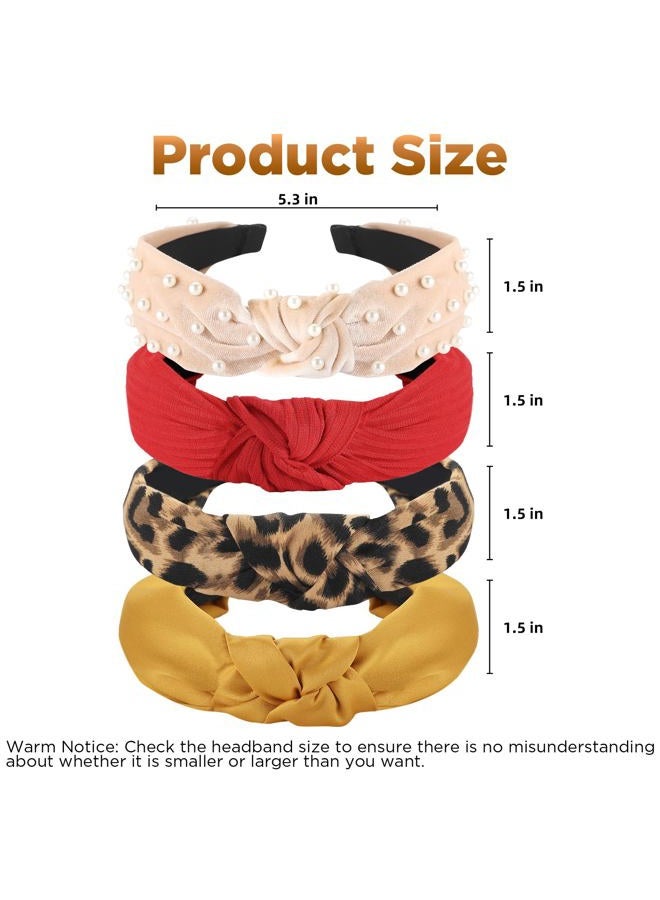 Funtopia Fashion Headbands for Women Girls, 10 Pcs Knotted Pearl Wide Top Knot Turban Hair Bands/ Hoops Vintage Velvet Leopard Print - Image 4