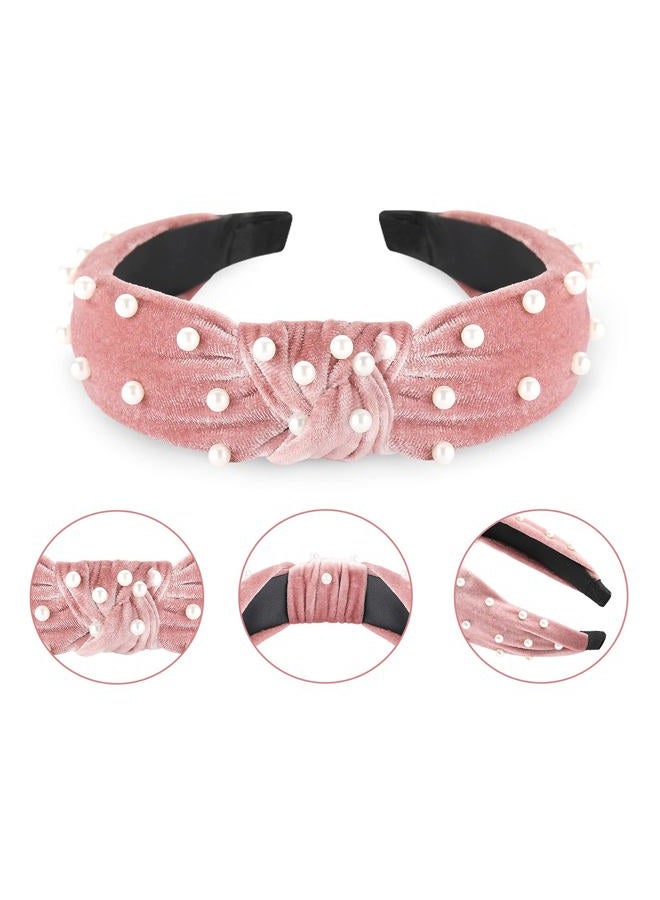 Funtopia Fashion Headbands for Women Girls, 10 Pcs Knotted Pearl Wide Top Knot Turban Hair Bands/ Hoops Vintage Velvet Leopard Print - Image 3
