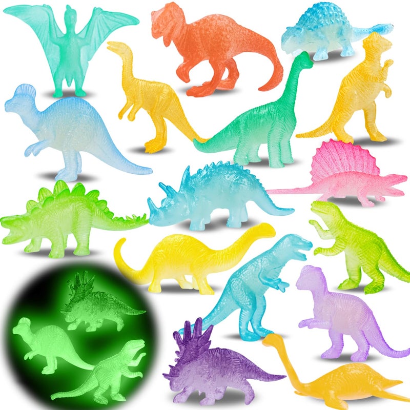 AugToy 16PCS Glow in Dark Mini Dinosaur Figures for Kids Birthday Party Favors Supplies Dino Cupcake Topper Decoration Goodie Treat Bag Stuffers Pinata Fillers Treasure Carnival Prizes Valentines Day Gifts - Image 2