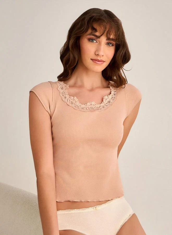 سبلاش فيڤ Ribbed Camisole with Lace Trim