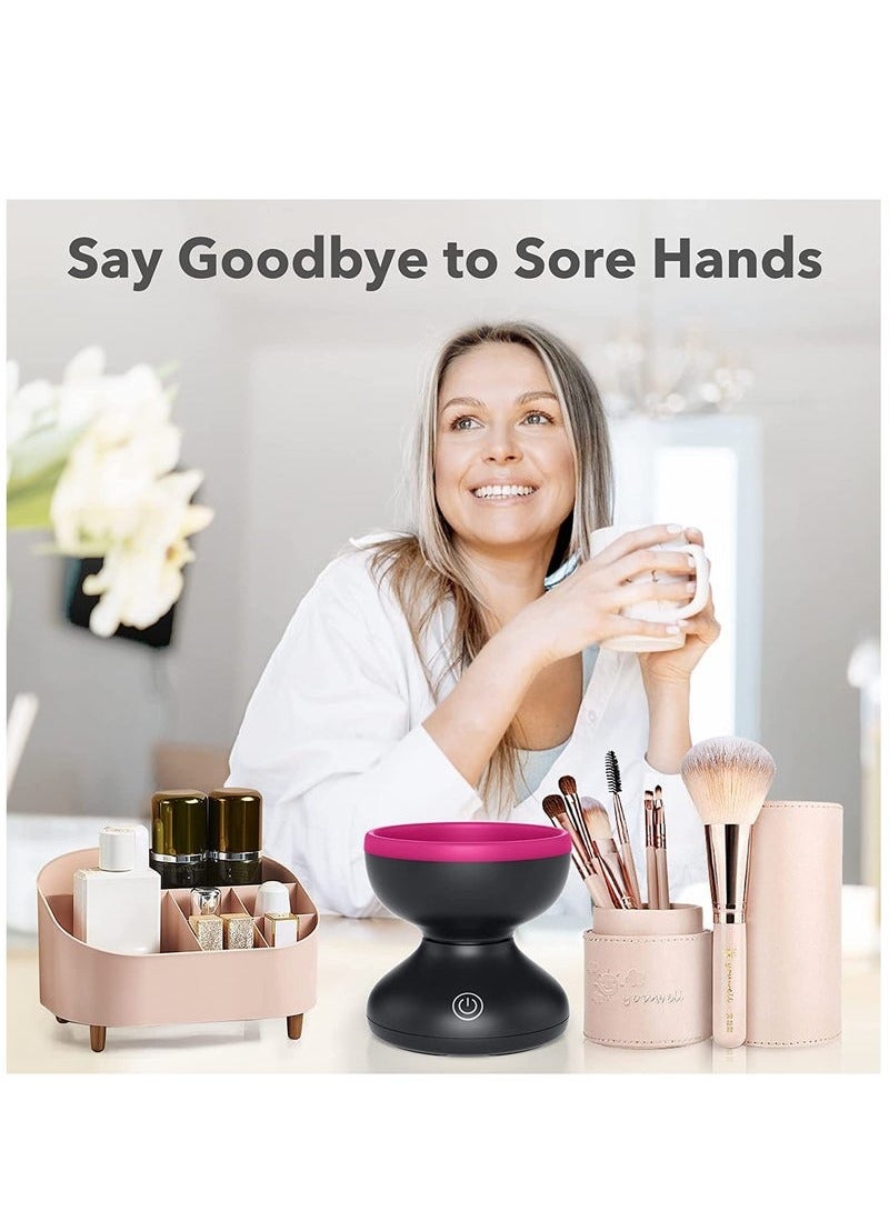 هاي هونور جهاز تنظيف فرش المكياج الكهربائي - أدوات تنظيف فرش المكياج المحمولة الأوتوماتيكية بمنفذ USB لجميع أحجام فرش المكياج (أسود) - Image 2