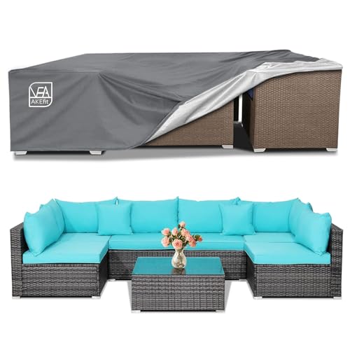 AKEfit Patio Furniture Covers500D Heavy Duty Waterproof for Outdoor Square and Retangle Patio Table and Chair CoversGrey 126L x 63W x 28H - Image 1