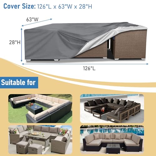 AKEfit Patio Furniture Covers500D Heavy Duty Waterproof for Outdoor Square and Retangle Patio Table and Chair CoversGrey 126L x 63W x 28H - Image 3