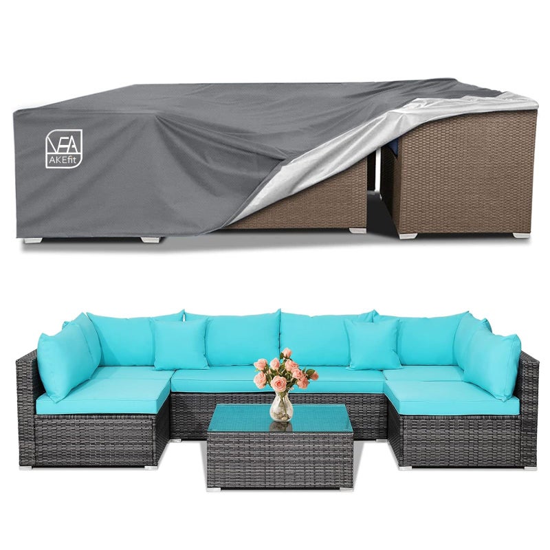 AKEfit Patio Furniture Covers500D Heavy Duty Waterproof for Outdoor Square and Retangle Patio Table and Chair CoversGrey 126L x 63W x 28H - Image 2
