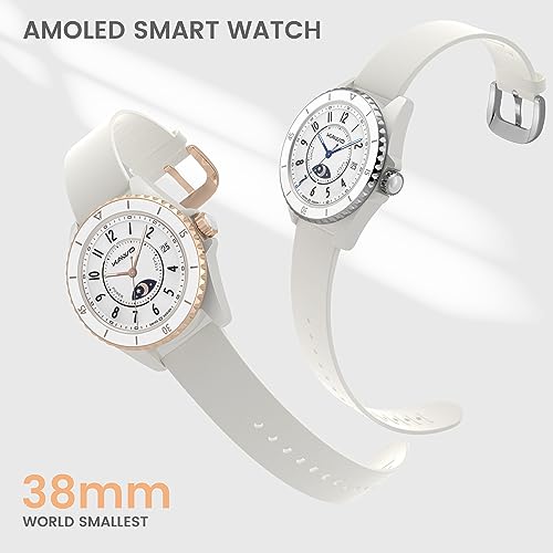 KAVVO Oyster Mini 38mm Bluetooth Smartwatch for Women, 1.1'' Delicate AMOLED Always-On Display, Rotating Bezel, Fitness Tracker with Female Health, Heart Rate Blood Oxygen Monitor(Ceramic White) - Image 2