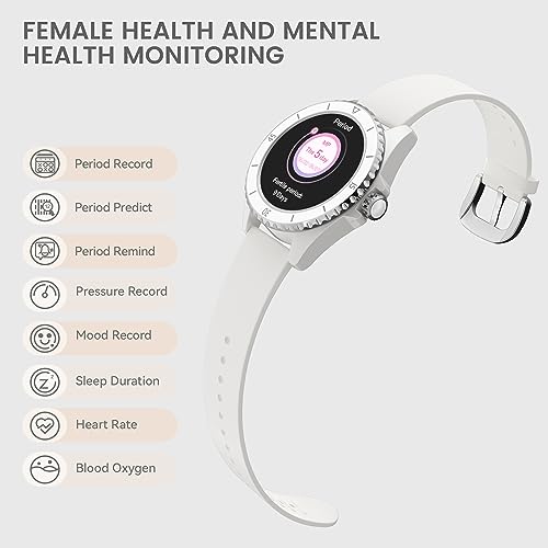 KAVVO Oyster Mini 38mm Bluetooth Smartwatch for Women, 1.1'' Delicate AMOLED Always-On Display, Rotating Bezel, Fitness Tracker with Female Health, Heart Rate Blood Oxygen Monitor(Ceramic White) - Image 4