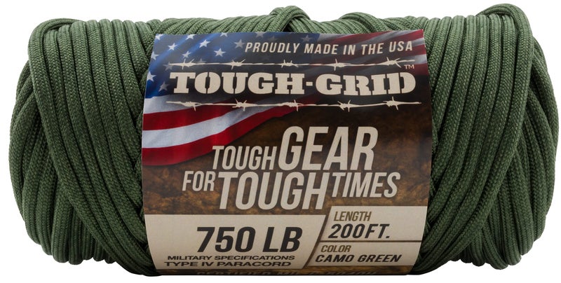 TOUGH-GRID Premium 750lb Paracord Rope - Made in USA - 100% Nylon Type IV Mil-Spec - UV & Abrasion Resistant - Heavy Duty Strands - Outdoor Survival Rope - Used by US Military - 200 ft - Camo Green - Image 2