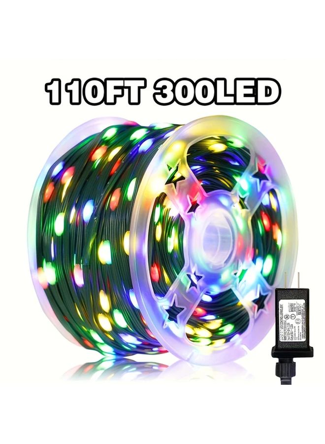 أضواء الجنية الملونة 110 قدم 300 لمبة للداخل والخارج مع جهاز تحكم عن بعد وتايمر و8 أوضاع - Image 1