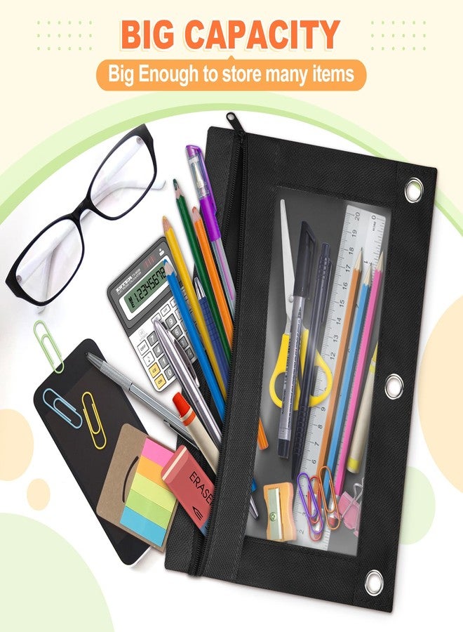 Shemira Pencil Pouch for 3 Ring Binder, Binder Pencil Pouch with Smooth Zipper, Clear Window Pencil Case for Binder, Zipper Pencil Pouches, Big Capacity 3 Ring Binder Pencil Bag, Black - Image 2