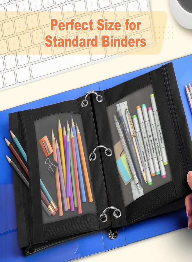 Shemira Pencil Pouch for 3 Ring Binder, Binder Pencil Pouch with Smooth Zipper, Clear Window Pencil Case for Binder, Zipper Pencil Pouches, Big Capacity 3 Ring Binder Pencil Bag, Black - Image 3