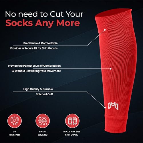 MediCaptain Pre Cut Soccer Sock Sleeves Companion for Soccer Grip Socks Securely Holds Shin Guards Compression Leg Warmer US Alpha One Size Regular Regular Red - Image 3