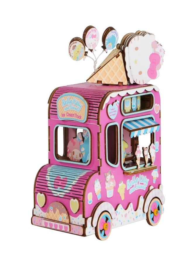 Hands Craft Hello Kitty and Friends 3D Wooden Puzzle | Music Box Ice Cream Truck Model Kit | Charming Decor & Toy for Young Adults | DIY Craft Set | Creative Play with Real Music Player - Image 1