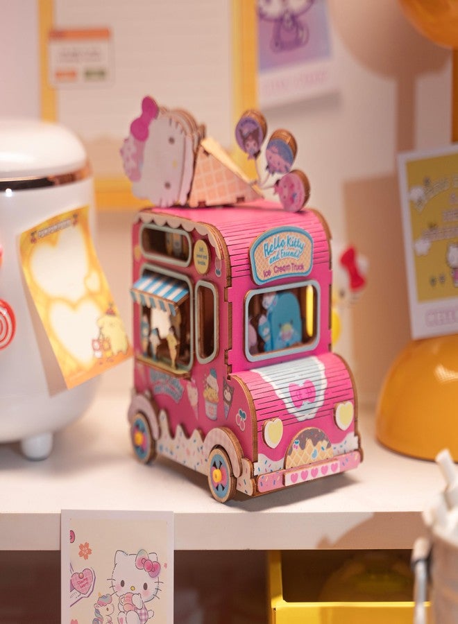 Hands Craft Hello Kitty and Friends 3D Wooden Puzzle | Music Box Ice Cream Truck Model Kit | Charming Decor & Toy for Young Adults | DIY Craft Set | Creative Play with Real Music Player - Image 2