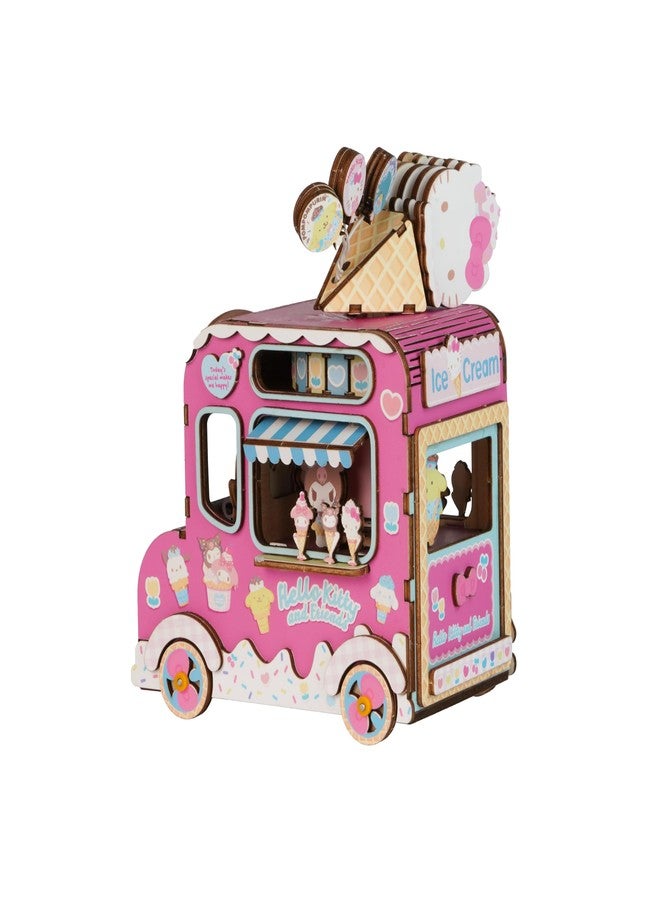 Hands Craft Hello Kitty and Friends 3D Wooden Puzzle | Music Box Ice Cream Truck Model Kit | Charming Decor & Toy for Young Adults | DIY Craft Set | Creative Play with Real Music Player - Image 4