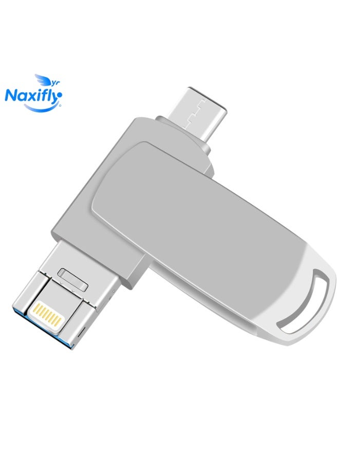 ناكسي فلاي محرك فلاش USB، ذاكرة محرك مزدوج، 2 تيرابايت بسرعة عالية، ذاكرة فلاش خارجية متوافقة مع iPhone/PC/iPad/Type C/موصل Lightning (فضي) - Image 1