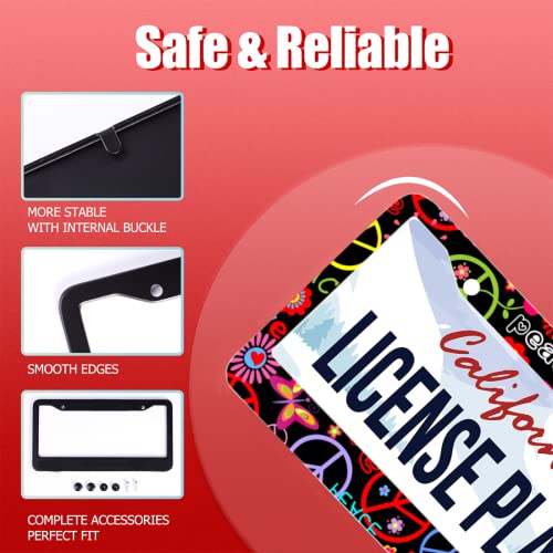 Omw2fyb Personalise Hippies Peace Flower License Plate Frames Colored License Plate Frame Car Universal Stainless Steel Accessories Cars Decor 2 Holes Screws Fits Standard US Vehicles Size 12.2 x 6 Inches - Image 2