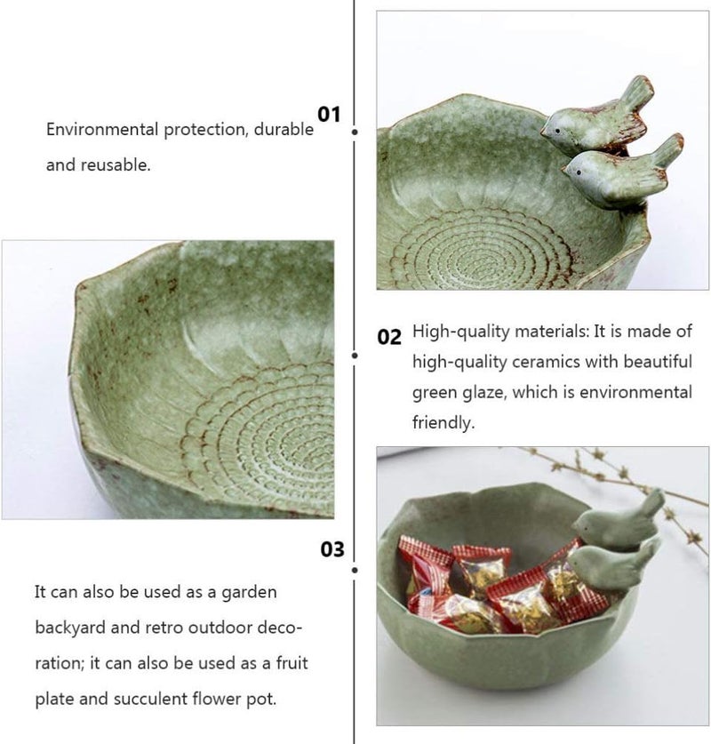 comfrt Bird Bath Bowl Birdbath Ceramic Bowl Wild Finch Bird Feeder Water Baths for Garden Outside Yard Decor Bee Bird Accessories Green - Image 2