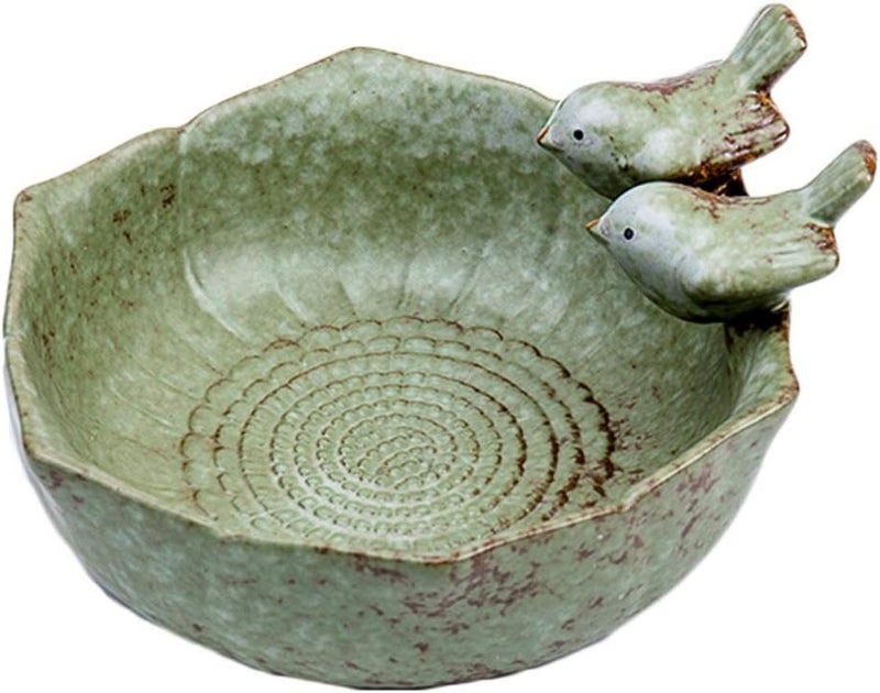 comfrt Bird Bath Bowl Birdbath Ceramic Bowl Wild Finch Bird Feeder Water Baths for Garden Outside Yard Decor Bee Bird Accessories Green - Image 1