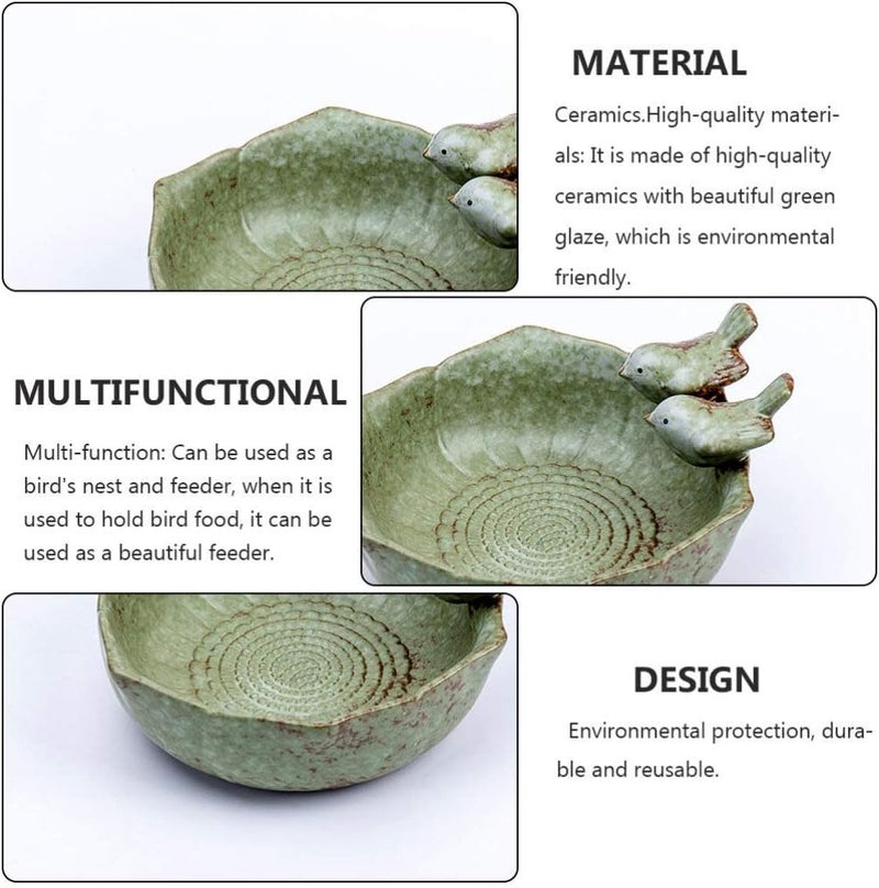 comfrt Bird Bath Bowl Birdbath Ceramic Bowl Wild Finch Bird Feeder Water Baths for Garden Outside Yard Decor Bee Bird Accessories Green - Image 4