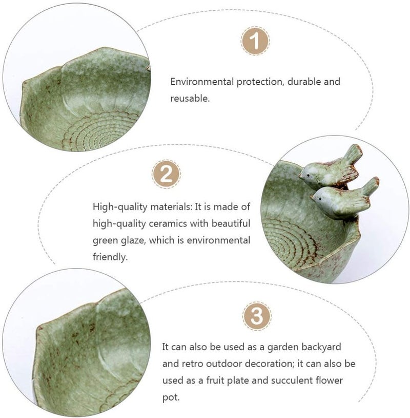 comfrt Bird Bath Bowl Birdbath Ceramic Bowl Wild Finch Bird Feeder Water Baths for Garden Outside Yard Decor Bee Bird Accessories Green - Image 3