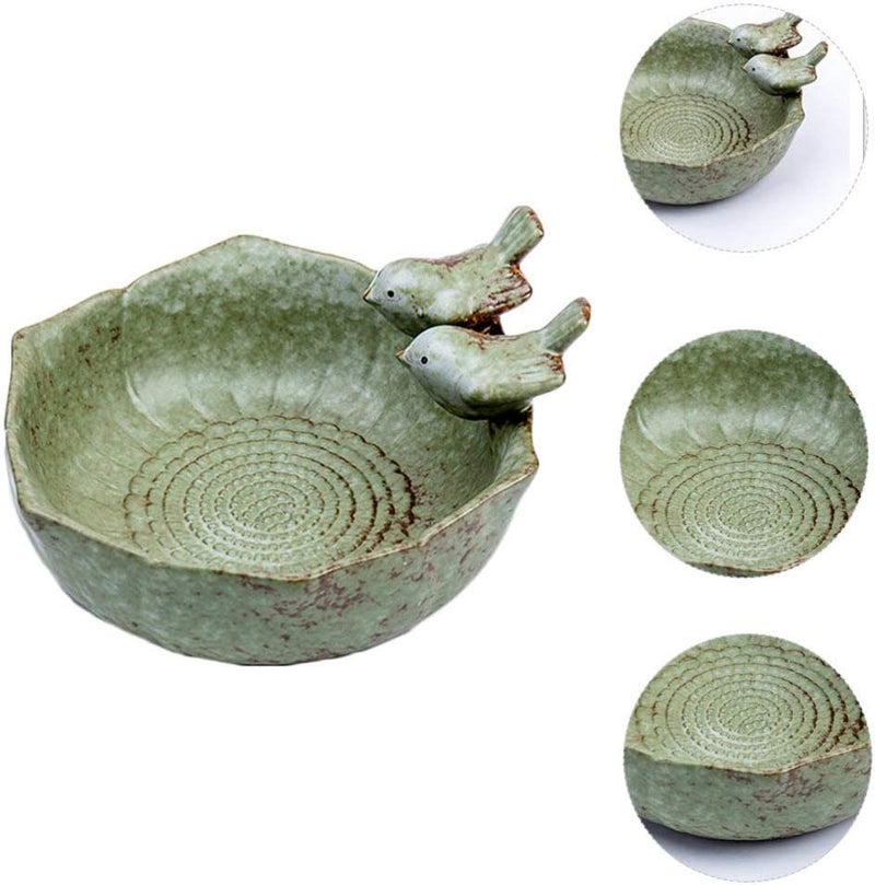 comfrt Bird Bath Bowl Birdbath Ceramic Bowl Wild Finch Bird Feeder Water Baths for Garden Outside Yard Decor Bee Bird Accessories Green - Image 5