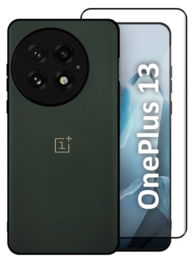 CATANES 2Packs Case Cover for OnePlus 13 Premium Leather, Elegant Protection, Quad-Camera Precision Cutout with 3D Shockproof Screen Protector - Dark Green - Image 1