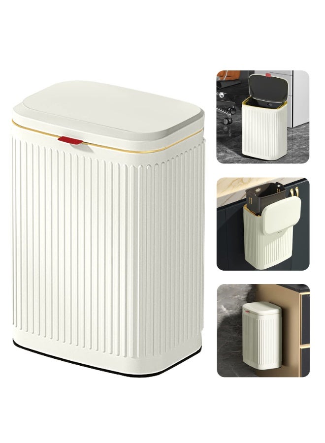Kitchen Hanging Trash Can with Lid, 2.1 Gallon (8L) Wall-Mount Compost Bin, Ivory White - Image 1