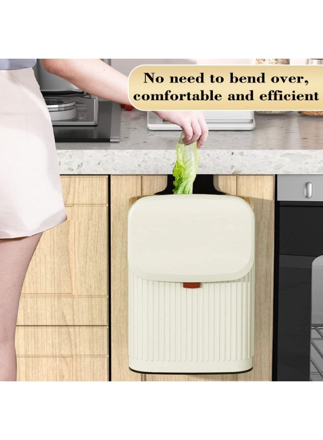 Kitchen Hanging Trash Can with Lid, 2.1 Gallon (8L) Wall-Mount Compost Bin, Ivory White - Image 2