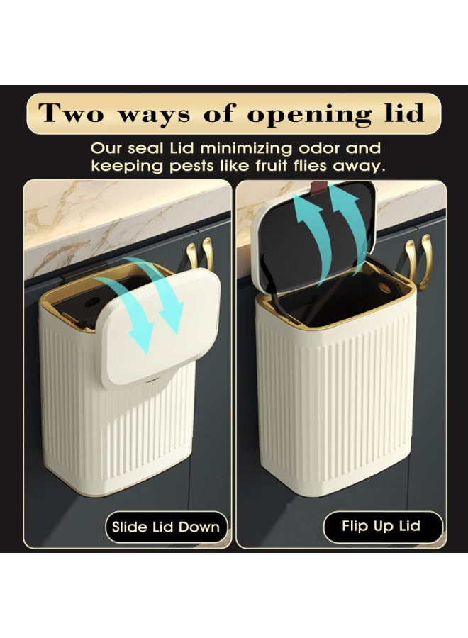 Kitchen Hanging Trash Can with Lid, 2.1 Gallon (8L) Wall-Mount Compost Bin, Ivory White - Image 5