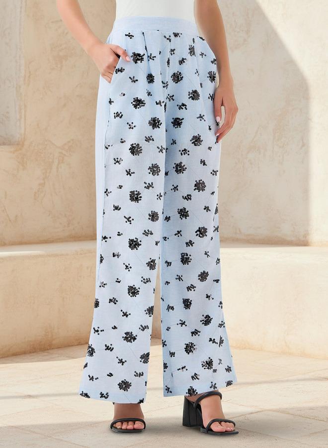 Splash FAV Wide-Leg Trousers with Sequin Embellishment - Image 1
