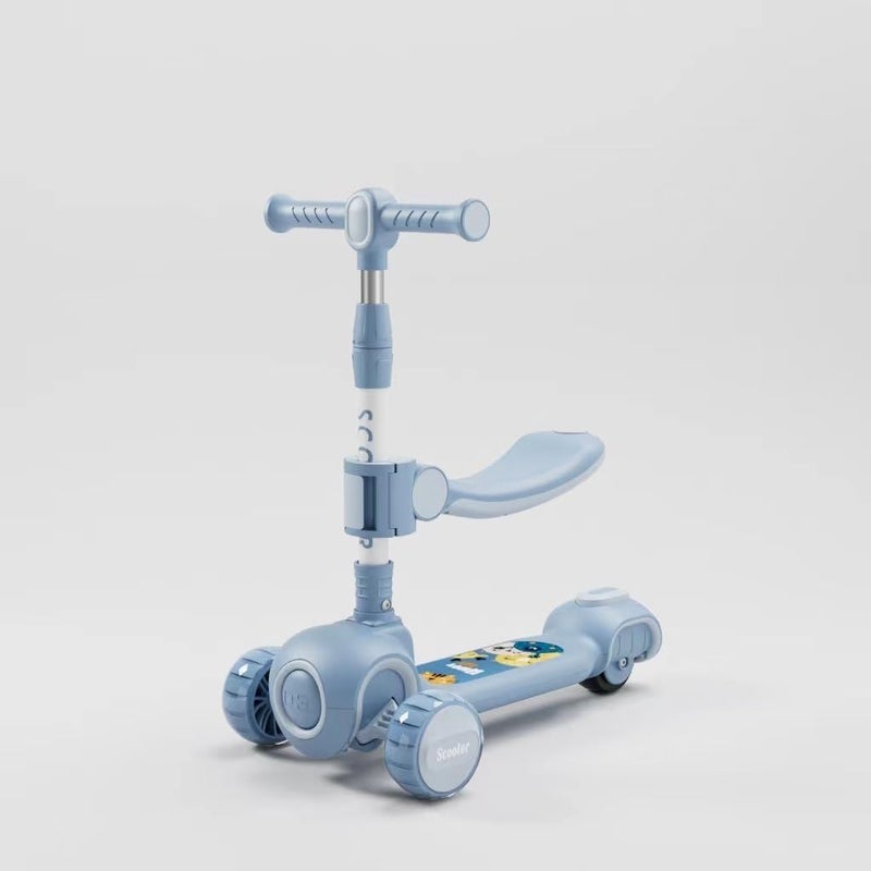 Leno 3 in 1 Kick Scooter with Adjustable Height Handlebar and Removable Seat 3 Wheel LED Light Up Music Anti-Slip Deck for Boys Girls Age 3-12 - Image 2